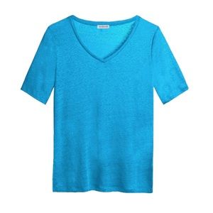 Kettlewell Lydia linen V-neck tee blue jewel
